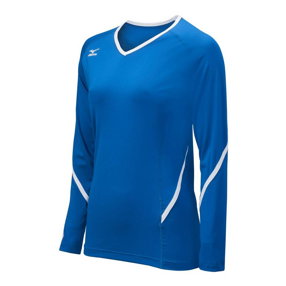 Camisas Mizuno Voleibol Techno Generation Long Sleeve - Mulher - Azul Marinho/Branco - AUSHI4610